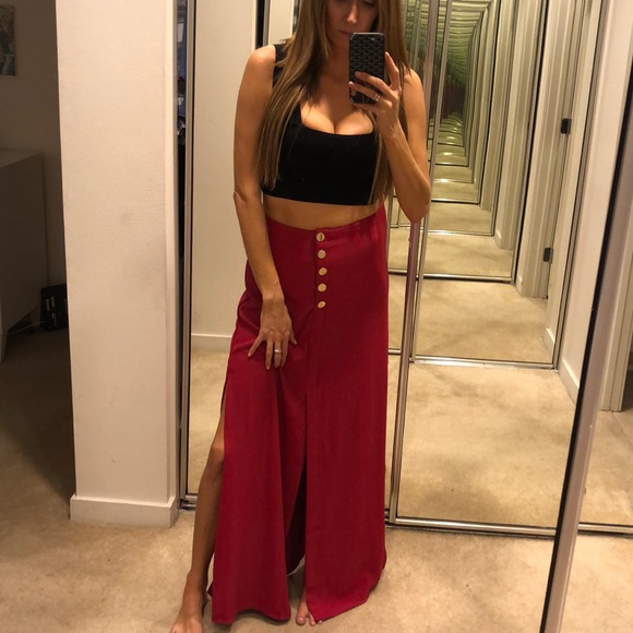 Louis Feraud Dresses & Skirts - Louis Feraud Red Maxi Gold Snap Slits Skirt NWT S